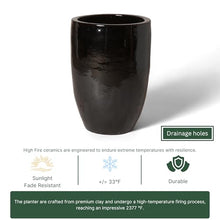 Emissary Black Stoneware Round Planter 18in x 26in