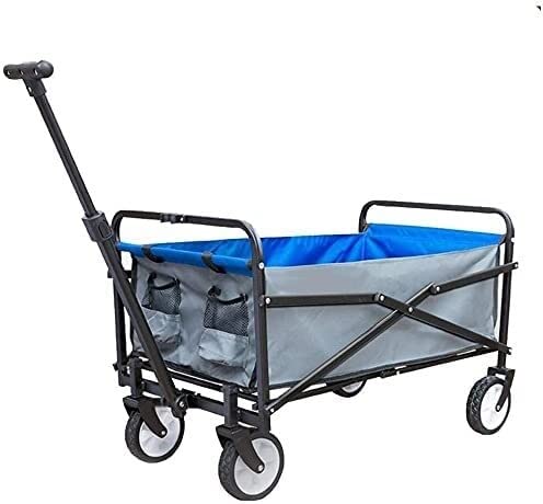 Outdoor Folding Utility Wagon 4 Wheel Outdoor Pull Cart Folding Beach Wagon with Handle Steel Bracket Strong and Load-Bearing 60kg/132lbs