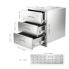 Premium 201 Stainless Steel Outdoor Kitchen Triple Drawer Cabinet with Paper Towel Holder.18Wx23Hx23D with Handle.Weather-Resistant, Full-Extension Drawers for BBQ Islands, Patios & More