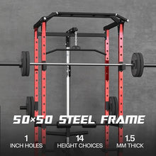 Mappding Power Cage with LAT Pulldown, Multi-Functional Squat Rack Red
