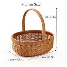 FENOKD Picnic Basket Handmade Rattan Woven Basket Oval Storage Basket Portable Picnic Basket with Handle for Kitchen Storage Outdoor Camping，