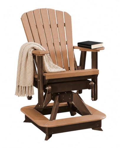 DutchCrafters Slat Fan Back Poly Balcony Adirondack Swivel Glider with Footrest Outdoor Patio Chair (Tudor Brown & Cedar)