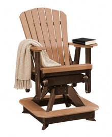 DutchCrafters Slat Fan Back Poly Balcony Adirondack Swivel Glider with Footrest Outdoor Patio Chair (Tudor Brown & Cedar)