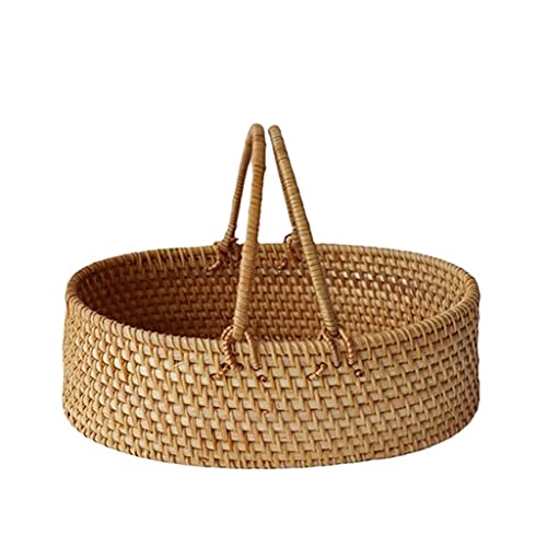 Storage Basket,Picnic Portable Hand Woven Outdoor Hamper Fruit for 2 Persons for Camping and Party