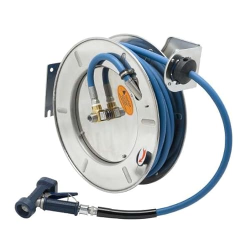 T&S Brass Open Hose Reel Stainless Steel 1/2" X 50' with 7/16" Rear Trigger Water Gun