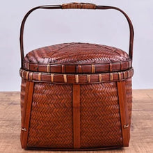 FENOKD Picnic Basket Bamboo Woven Retro Portable Basket Handmade Tea Set Storage Organizer Household Picnic Box for Snacks Desserts Cookies Outdoor Camping，