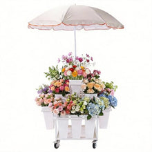 Outdoor Flower Cart with 18 Buckets Heavy Duty Rolling Flower Display Rack with Wheels & Umbrella for Wedding Party and Home Decor