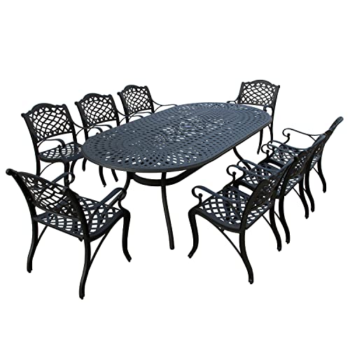 Oakland Living Modern Outdoor Mesh Lattice Aluminum 95-in Large Oval Patio Dining Set Black