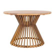 Christopher Knight Home Hachi Farmhouse Acacia Wood Round Dining Table, Patio Dining Room Table with Slatted Pedestal Base for Backyard/Garden, Heavy Duty Indoor/Outdoor Dining Table, Light Teak