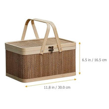 Wicker Picnic Basket with Lid and Handle – Handwoven Rattan Storage Basket for Fruit, Snacks, Camping & Decor