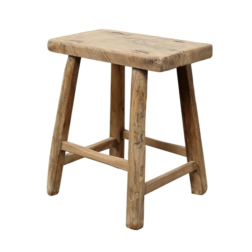 Artissance Rustic Wooden Stool – Handmade Reclaimed Wood Stool, Vintage Farmhouse Rectangular Stool with Thick Top, Natural Finish, Short Sitting Stool 16–24 Inch Wide Decorative Accent Furniture