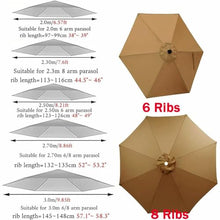 PUCNHZYNW Replacement Canopy for Patio Umbrella - 2/2.7/3m 6/8 Ribs Waterproof UV-Resistant Polyester Cover Outdoor Sunshade Easy Fit for Garden Furniture