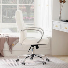 eexbz Comfortable Desk Chair Ergonomic Office Chair High Back Desk Chair - White/Black LeatherSoft Executive Swivel Office Chair - Swivel Arm Chair Home Office Desk Chairs(Black)