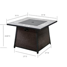 Deko Living Propane Gas Outdoor Fire Pits Table with Tile Tabletop and Lava Rock, 35 Inch Square 50,000 BTU Auto-Ignition Wicker Base Fire Pit Table for Patio Garden Deck Backyard Poolside