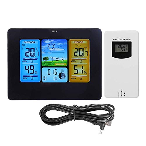 MVUYO Weather Forecast Station, Digital Indoor Outdoor Thermometer, Remote Sensor, Color Display, Barometer Temperature Alerts, Humidity Monitor, Alarm Clock and Moon Phase (Yellow)(E)