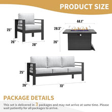 LayinSun Aluminum Furniture Set with Fire Pit Table 4-Piece Patio Sectional Sofa Black