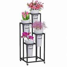 RWGOVLU Potted Plant Stand Holder Flower Cart Display Stand With Wheels Planter Display Shelf With 4 Pcs Round Flower Bucket