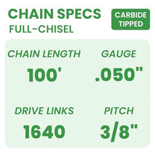 BYANE 100-Foot Carbide Chainsaw Chain Bulk Reel 3/8" Pitch .050" Gauge