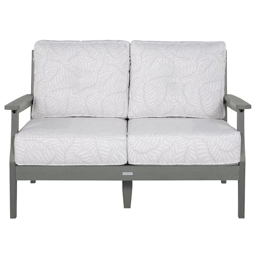 highwood Lehigh Deep Seating Loveseat, with Sunbrella Cushions in Lively Parchment, Coastal Teak Frame