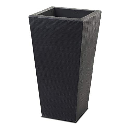 Crescent Garden Bowery Tall Square Planter with Sand Cavity for Stability - Windproof Double-Walled Outdoor HDPE Pot for Garden, Patio, Interior - 17" W x 35" H (Caviar Black)