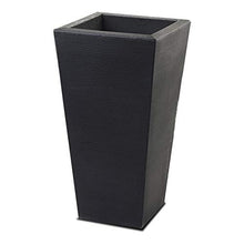 Crescent Garden Bowery Tall Square Planter with Sand Cavity for Stability - Windproof Double-Walled Outdoor HDPE Pot for Garden, Patio, Interior - 17" W x 35" H (Caviar Black)