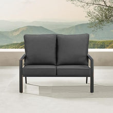 Oakland Living Black Aluminum Patio Deep Seating Outdoor Two Seater Loveseat with Black Cushions