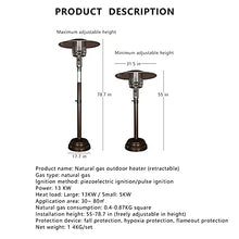Natural Gas Patio Heater, Outdoor Heater Gas Adjustable Height,Between 140-200cm(55-78in),Includes 24 Ft- Long Natural Gas Hose,Passed cETL Certification,This Allows You To Have A Party With Frie