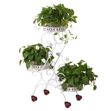 JOTDPFRYK Modern Metal Plant Stand Durable Shelf Rack with Wheels Indoor Outdoor Flower Rack 3 Tier Corner Flower Pot Holder Stands French Tiered Wrought Iron Plant Display Rack for Patio Living Room