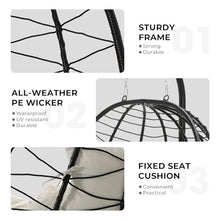 Bifanuo Double Hanging Egg Chair with Stand, Outdoor Indoor Swing Chair with Removable Cushion for 2 Person, Heavy Duty 700LBS Capacity for Patio, Bedroom, Garden (Classic Black-Beige)