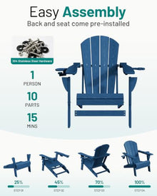 PLUUV Folding Adirondack Fire Pit Chairs Set of 6 with Cup Holders,Navy