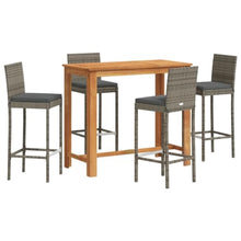 LKJVFCPW 5-Piece Patio Bar Set, Outdoor High Top Dining Table and 4 Stools, PE Rattan and Acacia Wood Furniture for Garden, Backyard, and Balcony