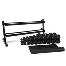 WF Athletic Supply Rubber Coated Hex Dumbbell Set with Rack and Mat - Dumbbells Only 5-50LB with 2-tier Rack and Mat