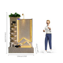 Modern Cement Water Fountain with Lighting, Mist & Waterwheel – 6.89ft Tall Indoor/Outdoor Decor for Garden, Entryway, Pool,Housewarming Gift (Left)(Left)