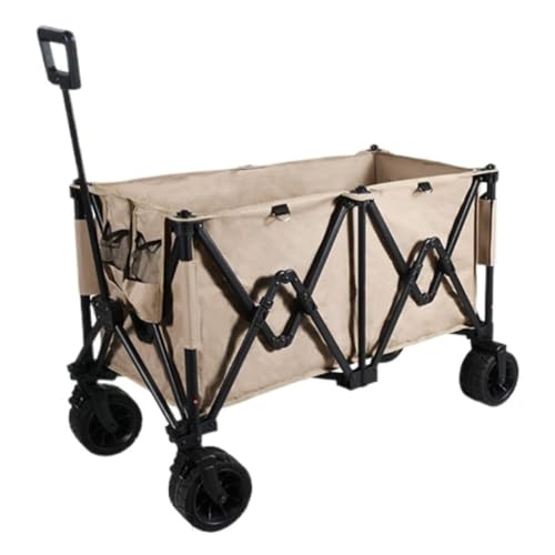 PUCNHZYNW Outdoor Folding Aluminum Alloy Beach Trolley Cart for Camping and Picnic Small Pull Car for Off Road Adventures Black Color