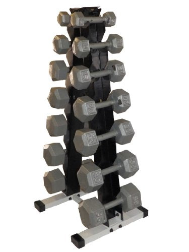 Ader Sporting Goods 7 Pair Dumbbell Rack with Hexagon Dumbbell Set Grey