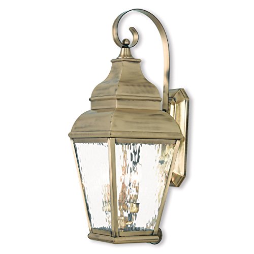 Livex 2605-01 Transitional Three Light Outdoor Wall Lantern from Exeter Collection Finish, Antique Brass
