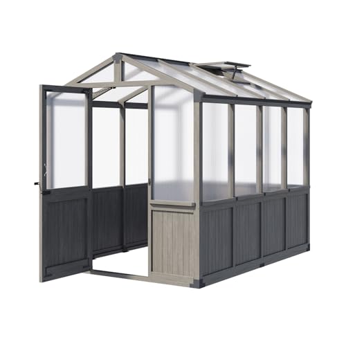 Nordivale 6x8 FT Outdoor Wooden Greenhouse with Automatic Roof Vent, Sturdy Polycarbonate Panels & Lockable Door, Professional Walk-in Greenhouse for Vegetables & Plants