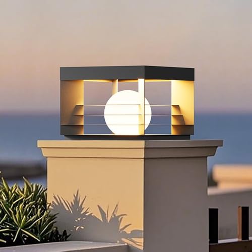 Outdoor Post Light With Glass Globe Post Pillar Lights Modern Black Exterior E26 Column Lamps Waterproof Landscape Pathway Lamps Anti-rust Fence Deck Lanterns Porch Gate Pier Pedestal Bollard Lighting