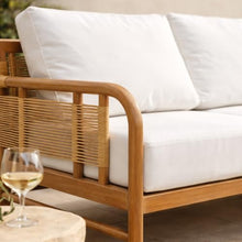 Hives & Honey Westwood Outdoor Loveseat, 58" Grade-A Teak Patio Sofa with Handwoven Rope, Quick-Dry Cushions, Modern Outdoor Seating, White