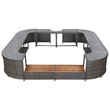 VGLQNRPT Square Hot Tub Surround with Acacia Wood Steps, 105.5x105.5 Inch PE Rattan Spa Enclosure for Outdoor Patio, Durable Weather Resistant Jacu-Style Base Gray