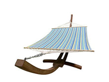 Petra Leisure, 14 Ft. Water Treated Wooden Arc Hammock Stand + Premium Quilted, Double Padded Hammock Bed. 2 Person Bed.450 LB Capacity(Teak Stain/Teal & Yellow Stripe)