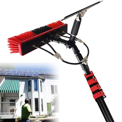 NYANS Window Brush Kit with Scraper, Extendable Adjustable Water Fed Pole with 35cm Brush Head, 180°Flexible Rotate Brush Head, for Outdoor Window Glass Solar Panel Clean,10.8m(36ft)