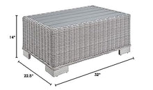 Afuera Living Outdoor Patio Coffee Table, 32" W, Light Gray UV-Resistant Wicker Rattan, Powder-Coated Aluminum Frame, Wood-Like Top, Durable Water-Resistant Design for Backyard, Porch, or Poolside Use