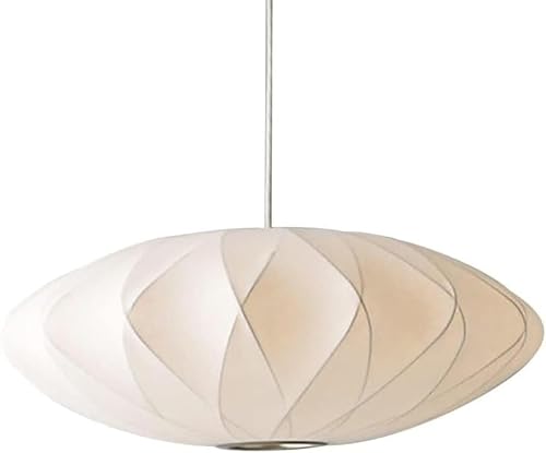 zhongheng 23.6inch Silk Pendant Light, Italian Modern White Lantern Fabric Ceiling Hanging Lamp Saucer Chandelier Suspension Lighting Fixtures for Living Room Bedroom Hotel Hall Cafe