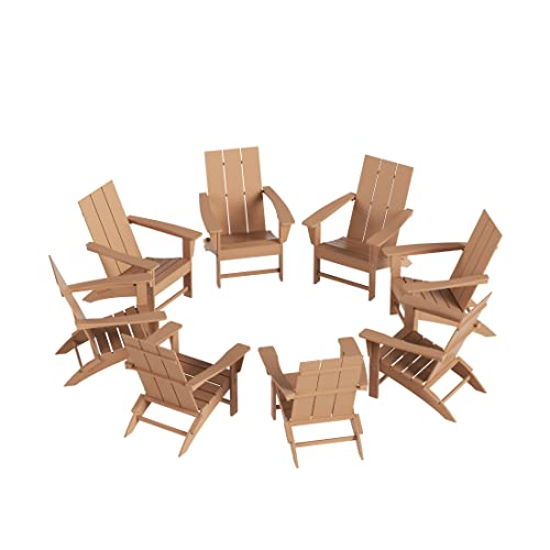 WestinTrends Ashore Ashore 8-Piece Modern Poly Folding Adirondack Chair Set, Teak