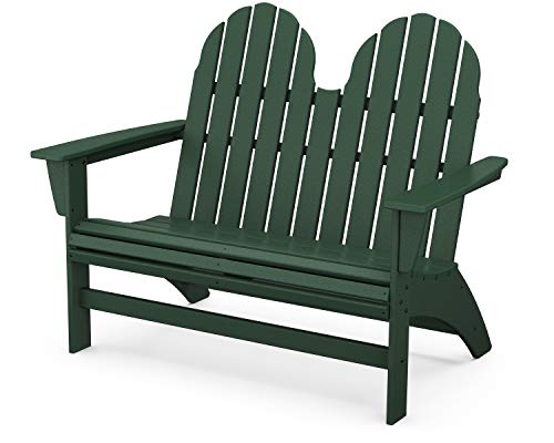 POLYWOOD Vineyard Adirondack Bench Green - 2 Person Curved Back Outdoor Garden Bench - Heavy Duty HDPE Patio Furniture - 48 Inch Wide Seating for Deck, Porch & Backyard
