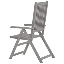 KKgypkn Garden Chair Set of 3 Grey Solid Acacia Wood Foldable Reclining Chairs with Adjustable Backrest for Outdoor Patio and Balcony Seating
