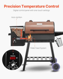 VEVOR Wood Pellet Grill Smoker, 8 in 1 BBQ Grills for Outdoor Cooking, 456 Square Inches Cook Area Electric Grill and Smoker, with Digital Controller, Meat Probe, 500°F Max Temperature, Black