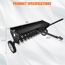 MERXENG 40" Tow Behind Aerator,Tow Behind Plug Aerator with Transport Wheels, Steel Teeth, Tray, Pull Behind Aerator with Adjustable Handle for Farm, Lawn, Garden, Black