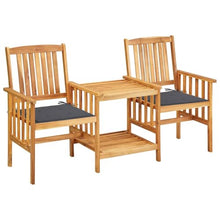 Fisinber 2-Person Bistro Set, Solid Acacia Wood Outdoor Patio Furniture with Center Table and Cushions, Rustic Garden Seating for Balcony and Terrace, Oiled Finish Brown, 19.7 x 19.7 x 36.2 Inches